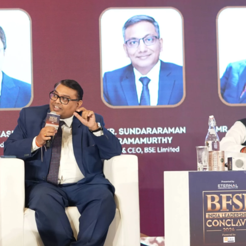 Alok Rungta, MD & CEO of Future Generali India Life Insurance Co. Ltd., and Sundararaman Ramamurthy, MD & CEO of BSE Limited, engaged in the panel discussion.