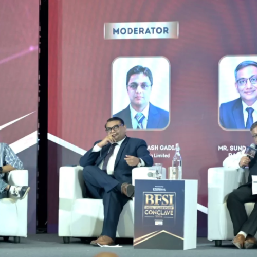 From left to right: Jyoti Prakash Gadia, MD of Resurgent India Limited; Shobhit Mathur, Co-Founder of Angel One Wealth Limited; Alok Rungta, MD & CEO of Future Generali India Life Insurance Co. Ltd.; Sundararaman Ramamurthy, MD & CEO of BSE Limited; and Shachindra Nath, Vice Chairman & MD of UGRO Capital Limited, participating in the panel discussion.