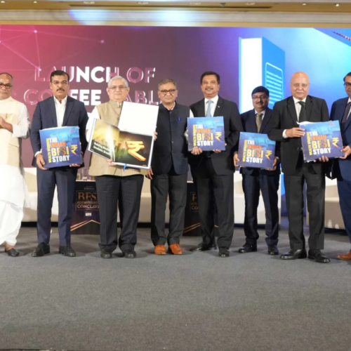 From left to right: Alok Ranjan Tiwari, MD & CEO of Eternal Corporate Media Pvt. Ltd.; Navneet Munot, MD & CEO of HDFC Asset Management Co. Ltd.; Kripa Shankar Tiwari, Chairman of Eternal Corporate Media Pvt. Ltd.; Umesh Revankar, Executive Vice Chairman of Shriram Finance Limited; Sandip Patel, Managing Director of IBM India & South Asia; Sundararaman Ramamurthy, MD & CEO of BSE Limited; Swarup Mohanty, Vice Chairman & CEO of Mirae Asset Investment Managers (India) Pvt. Ltd.; Shachindra Nath, Vice Chairman & MD of UGRO Capital Limited; Shailesh Haribhakti, Non-Executive Chairman & Independent Director on multiple boards; Alok Rungta, MD & CEO of Future Generali India Life Insurance Co. Ltd.; Shobhit Mathur, Co-Founder of Angel One Wealth Limited; and D.P. Singh, Deputy MD & Joint CEO of SBI Mutual Fund, launching the coffee table book - The Indian BFSI Story, published by Eternal Corporate Media Pvt. Ltd.