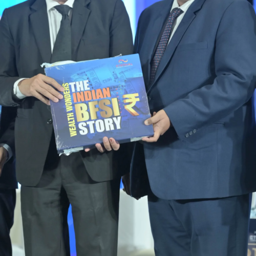 Shailesh Haribhakti and Alok Rungta presenting the official launch of the coffee table book - The Indian BFSI Story.