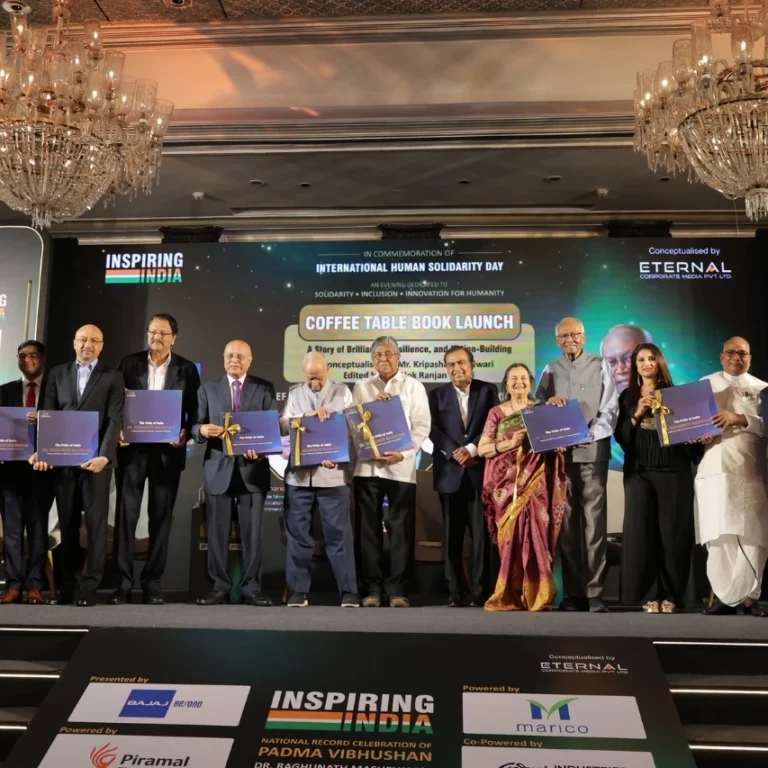 Coffee Table Book Launch (from left to right): The Pride of India: Raghunath Mashelkar being launched by Mr. Alok Ranjan Tiwari, Mr. Sushil Borde, Mr. Ajay Piramal, Mr. Shailesh Haribhakti, Prof. M. M. Sharma, Shri Chandrakant Patil, Dr. Raghunath Mashelkar, Mr. Mukesh Ambani, Mrs. Sulajja Firodia Motwani, Mr. Kripa Shankar Tiwari, Mr. Nadir Godrej, and Mr. Niraj Bajaj.