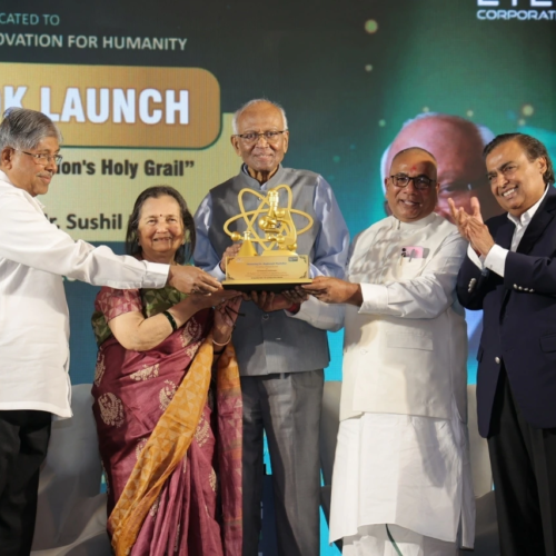 Dr. Raghunath Mashelkar being felicitated by the Chief Guest, Shri Chandrakant Patil; Guest of Honour, Mr. Mukesh Ambani; and Host, Mr. Kripa Shankar Tiwari, in recognition of his historic achievement of receiving 54 honorary doctorates - the highest ever conferred upon an engineering scientist- marking a moment of profound national pride as he surpasses the record of Former President of India, Dr. A. P.J. Abdul Kalam, who received 48 honorary doctorates. Dr. Mashelkar was joined on the dais by his wife, Smt. Vaishali Mashelkar, during the ceremony.