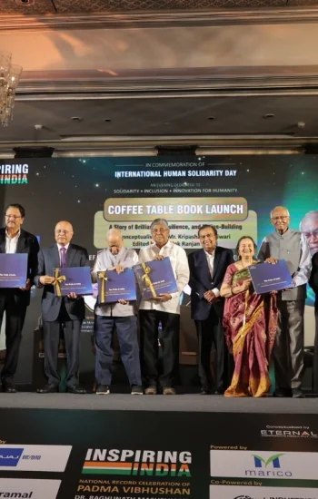 Coffee Table Book Launch (from left to right): The Pride of India: Raghunath Mashelkar being launched by Mr. Alok Ranjan Tiwari, Mr. Sushil Borde, Mr. Ajay Piramal, Mr. Shailesh Haribhakti, Prof. M. M. Sharma, Shri Chandrakant Patil, Dr. Raghunath Mashelkar, Mr. Mukesh Ambani, Mrs. Sulajja Firodia Motwani, Mr. Kripa Shankar Tiwari, Mr. Nadir Godrej, and Mr. Niraj Bajaj.